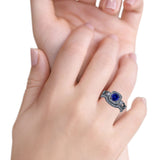 Two Piece Art Deco Wedding Engagement Bridal Set Ring Band Round Simulated Cubic Zirconia 925 Sterling Silver