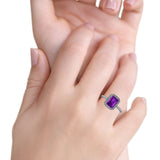 Emerald Cut Art Deco Halo Wedding Bridal Engagement Ring Round Simulated Cubic Zirconia 925 Sterling Silver