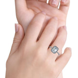 Emerald Cut Art Deco Halo Wedding Bridal Engagement Ring Round Simulated Cubic Zirconia 925 Sterling Silver