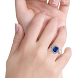 Halo Oval Art Deco Wedding Bridal Ring Band Round Simulated Cubic Zirconia 925 Sterling Silver