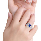 Three Piece Infinity Shank Cushion Cut Art Deco Halo Engagement Ring Round Simulated Cubic Zirconia 925 Sterling Silver