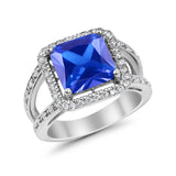 Halo Princess Shape Engagement Ring Simulated CZ 925 Sterling Silver