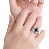 Two Piece Halo Marquise Art Deco Wedding Engagement Bridal Ring Round Simulated Cubic Zirconia 925 Sterling Silver
