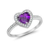 Halo Dazzling Heart Promise Ring Round Simulated CZ 925 Sterling Silver