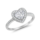 Halo Dazzling Heart Promise Ring Round Simulated CZ 925 Sterling Silver