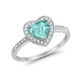 Halo Dazzling Heart Promise Ring Round Simulated CZ 925 Sterling Silver