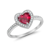 Halo Dazzling Heart Promise Ring Round Simulated CZ 925 Sterling Silver