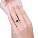 Halo Wedding Ring Cushion Cut Round Simulated Cubic Zirconia 925 Sterling Silver