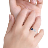 Two Heart Eternity Stackable Wedding Ring Round Simulated Cubic Zirconia & Blue Sapphire CZ 925 Sterling Silver