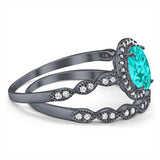Halo Oval Bridal Wedding Set Ring Art Deco Oval Round Cubic Zirconia Solid 925 Sterling Silver Choose Color Size 4 to 12