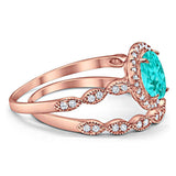 Halo Oval Bridal Wedding Set Ring Art Deco Oval Round Cubic Zirconia Solid 925 Sterling Silver Choose Color Size 4 to 12