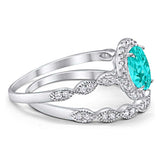 Halo Oval Bridal Wedding Set Ring Art Deco Oval Round Cubic Zirconia Solid 925 Sterling Silver Choose Color Size 4 to 12