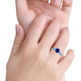 Solitaire Accent Engagement Ring Created Blue Opal Round Simulated Cubic Zirconia 925 Sterling Silver