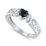 Filigree Heart Promise Wedding Ring 925 Sterling Silver Simulated Cubic Zirconia