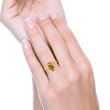Moon and Owl Ring Oxidized Band Solid 925 Sterling Silver Thumb Ring (13mm)