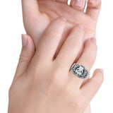 Lion Head Band Oxidized Ring Solid 925 Sterling Silver (14mm)