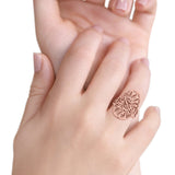 Filigree Leaves Circle Charm Tree of Life Statement Oxidized Band Solid 925 Sterling Silver Thumb Ring (27.5mm)
