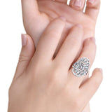 Filigree Leaves Circle Charm Tree of Life Statement Oxidized Band Solid 925 Sterling Silver Thumb Ring (27.5mm)