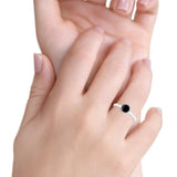 Petite Dainty Lab Opal Ring Solid Round Oxidized 925 Sterling Silver
