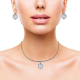 Halo Jewelry Matching Set Pendant Earring Heart Simulated Cubic Zirconia 925 Sterling Silver