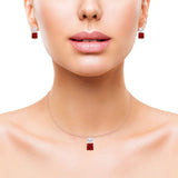 Pendant Earring Jewelry Matching Set Princess Simulated Cubic Zirconia 925 Sterling Silver