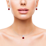 Pendant Earring Jewelry Matching Set Princess Simulated Cubic Zirconia 925 Sterling Silver
