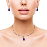 Jewelry Matching Set Pendant Earring Round Simulated Cubic Zirconia 925 Sterling Silver
