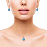 Jewelry Matching Set Pendant Earring Round Simulated Cubic Zirconia 925 Sterling Silver