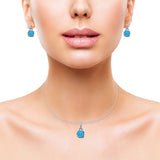 Jewelry Matching Set Pendant Earring Round Simulated Cubic Zirconia 925 Sterling Silver