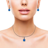 Jewelry Matching Set Pendant Earring Round Simulated Cubic Zirconia 925 Sterling Silver