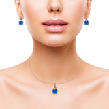 Jewelry Matching Set Pendant Earring Round Simulated Cubic Zirconia 925 Sterling Silver
