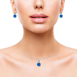 Jewelry Matching Set Pendant Earring Round Simulated Cubic Zirconia 925 Sterling Silver