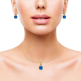 Jewelry Matching Set Pendant Earring Round Simulated Cubic Zirconia 925 Sterling Silver