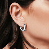 Eternity Huggie Hoop Earrings Channel Round Simulated CZ 925 Sterling Silver (16mm)