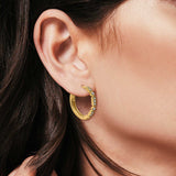 Half Eternity Hoop Earrings Simulated CZ Round 925 Sterling Silver (19mm)