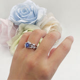Two Piece Pear Teardrop Lab Alexandrite Bridal Ring 925 Sterling Silver