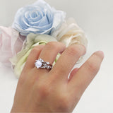 Two Piece Pear Teardrop Natural Moonstone Bridal Ring 925 Sterling Silver