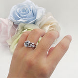 Two Piece Pear Teardrop Natural Rutilated Quartz Bridal Ring 925 Sterling Silver