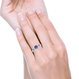 Vintage Style Round Bridal Wedding Engagement Ring Marquise Blue Sapphire Simulated Cubic Zirconia 925 Sterling Silver