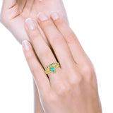 Claddagh Accent Heart Wedding Bridal Set Piece Ring Band Round Green Emerald Simulated Cubic Zirconia 925 Sterling Silver