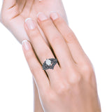 Two Piece Vintage Style Wedding Engagement Bridal Set Ring Band Oval Simulated Cubic Zirconia 925 Sterling Silver