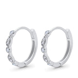 14K Gold Art Deco Huggie Hoop Vintage Round 0.13 TCW G SI Diamond Blue Sapphire Earrings