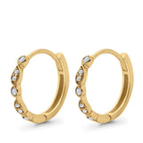 14K Gold Art Deco Huggie Hoop Vintage Round 0.13 TCW G SI Diamond Blue Sapphire Earrings