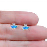 Halo Marquise Art Deco Stud Earring Created Opal 925 Sterling Silver (10.9mm)