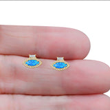 Halo Marquise Art Deco Stud Earring Created Opal 925 Sterling Silver (10.9mm)