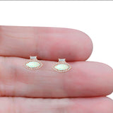 Halo Marquise Art Deco Stud Earring Created Opal 925 Sterling Silver (10.9mm)