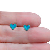 Heart Stud Earring Created Opal Solid 925 Sterling Silver (8mm)