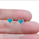 Heart Stud Earring Created Opal Solid 925 Sterling Silver (8mm)
