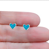 Heart Stud Earring Created Opal Solid 925 Sterling Silver (8mm)