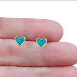 Heart Stud Earring Created Opal Solid 925 Sterling Silver (8mm)